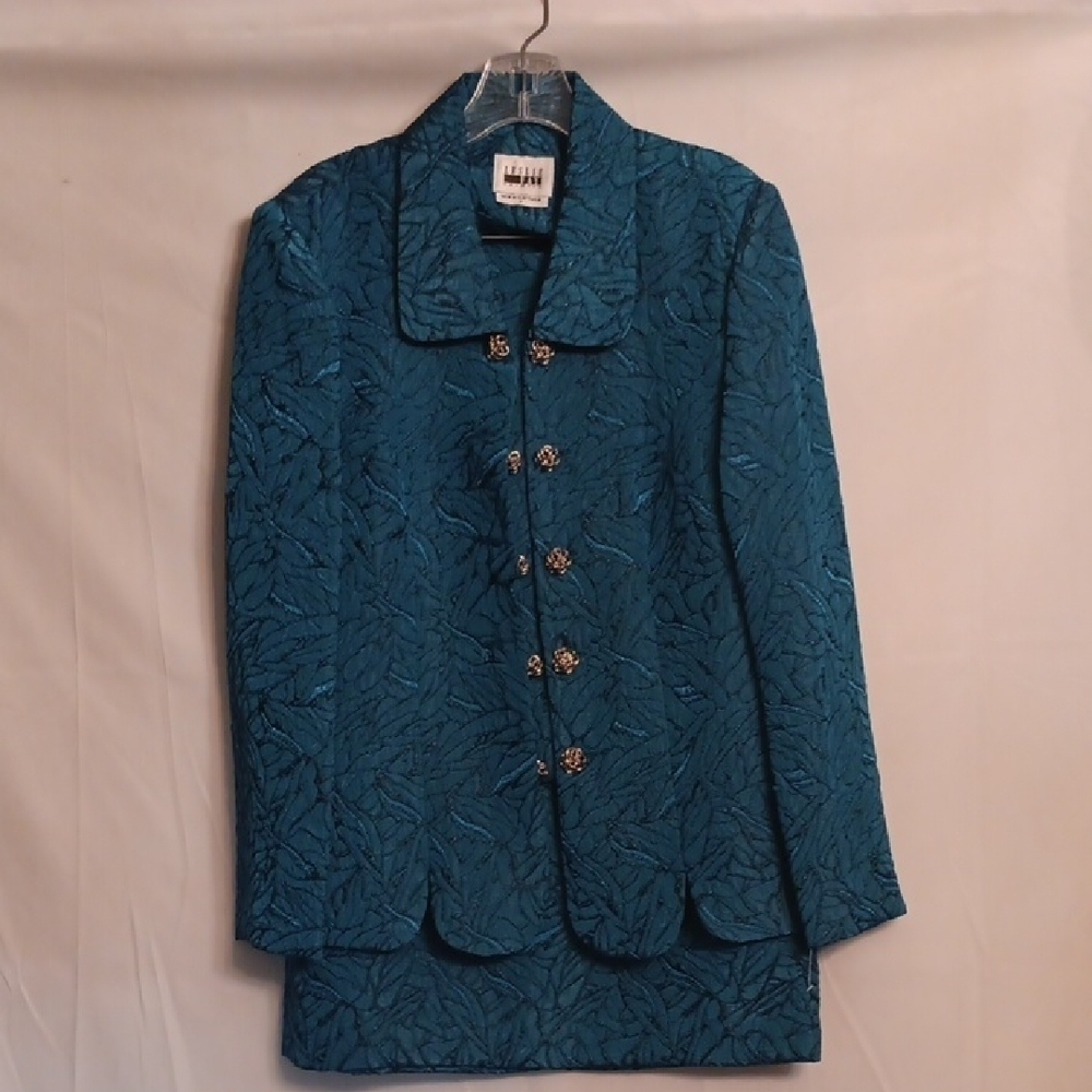 Leslie Fay Elegant Teal Women's Suit With Jacket And Skirt Size 8